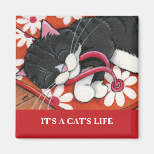 It's A Cat's Life Personalizable Cat Art Magnet