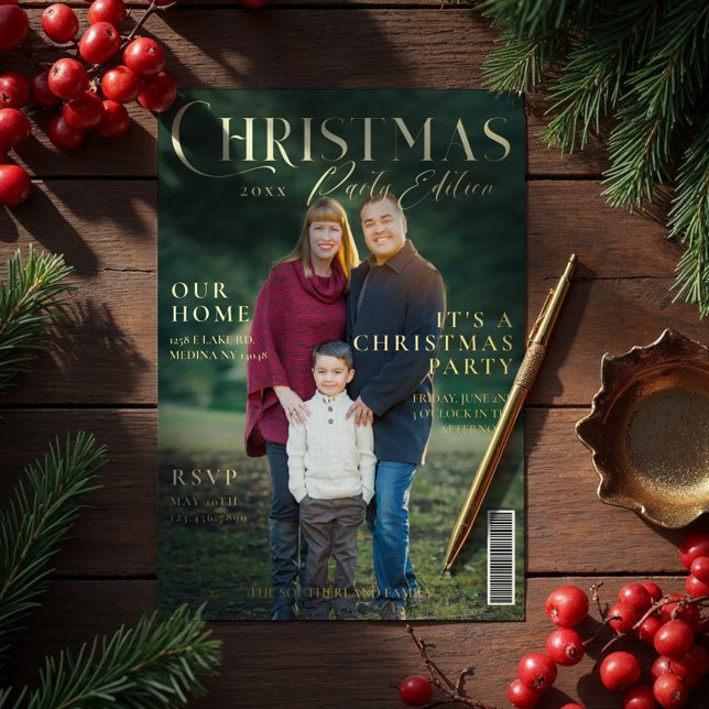 It's A Christmas Party Family Photo Magazine Cover (It's A Christmas Party Family Photo Magazine Cover Foil Holiday Card)