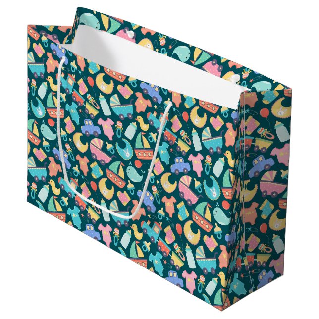 It's a Colourful Baby Shower Dark Large Gift Bag (Front Angled)