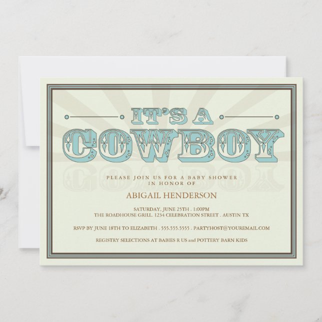 It's a Cowboy Country Baby Shower Blue Invitation (Front)