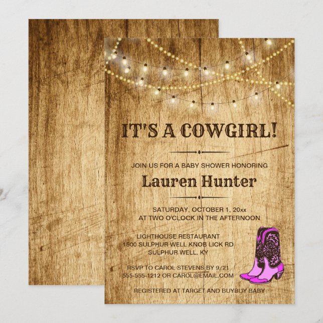 It's a Cowgirl! Country Baby Shower Invitation (Front/Back)