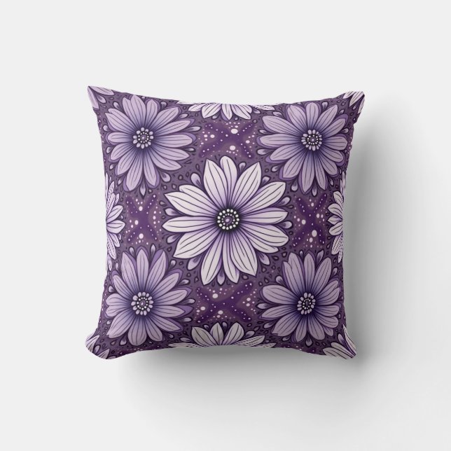 It's a cushion with a bright floral pattern on a p (Front)