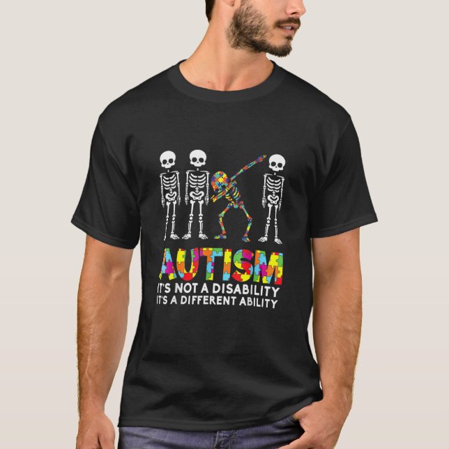 It's A Different Ability Funny Dabbing Skull Autis T-Shirt (Front)