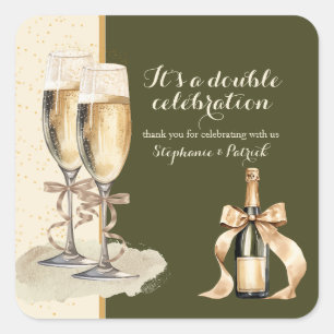 It's a Double Celebration Gold Champagne Party Square Sticker