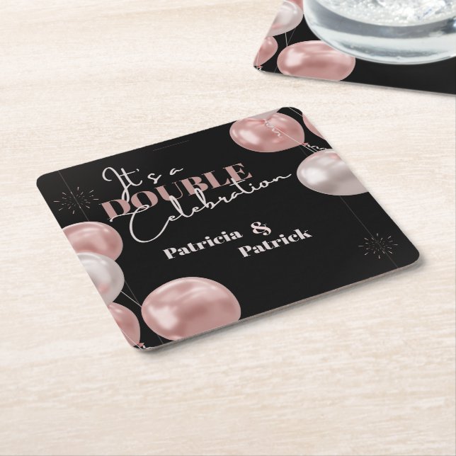 It's a Double Celebration Joint Birthday Elegant Square Paper Coaster (Angled)