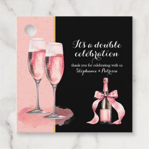 It's a Double Celebration Pink Champagne Birthday Favour Tags