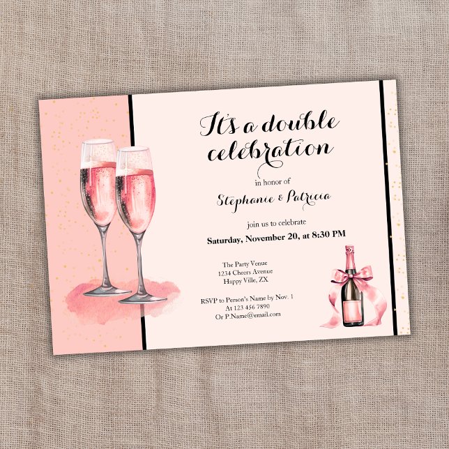 It's a Double Celebration Pink Champagne Birthday Invitation (Creator Uploaded)