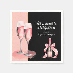 It's a Double Celebration Pink Champagne Birthday Napkin
