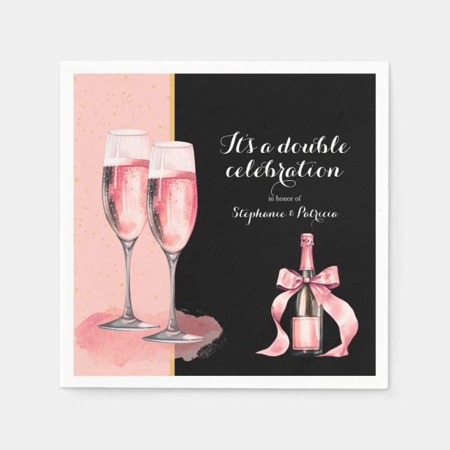 It's a Double Celebration Pink Champagne Birthday Napkin (Front)