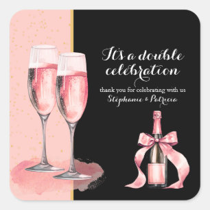It's a Double Celebration Pink Champagne Birthday Square Sticker