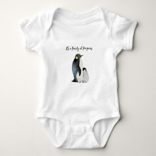 It's a family of penguins watercolor drawing baby bodysuit