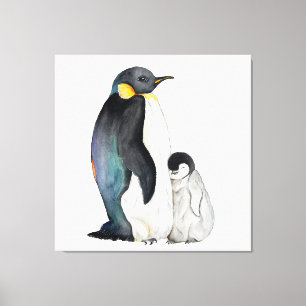 It's a family of penguins watercolor drawing canvas print