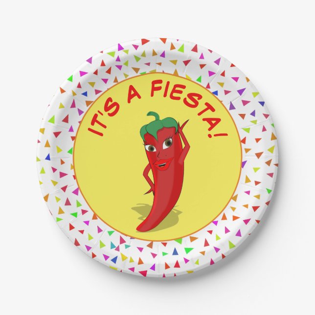 It's A Fiesta With Confetti Pattern Paper Plate (Front)