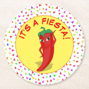 It's A Fiesta With Confetti Pattern Round Paper Coaster
