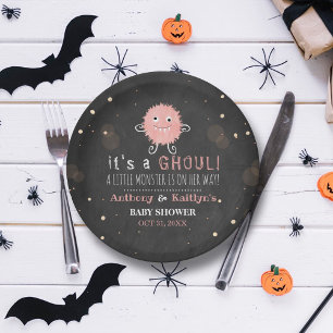 It's A Ghoul! Little Monster Halloween Baby Shower Paper Plate