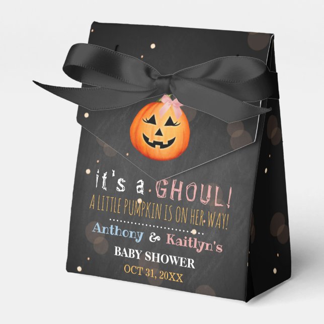 It's A Ghoul! Little Pumpkin Halloween Baby Shower Favour Box (Front Side)