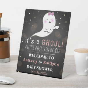 It's A Ghoul! Little Spirit Halloween Baby Shower Pedestal Sign