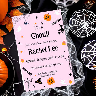 It's a Ghoul Pink Halloween Baby Girl Shower Invitation