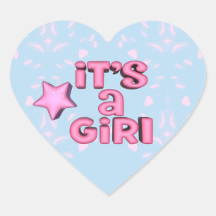 It's A Girl 3D Text Star Heart Sticker