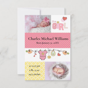 It's a Girl - 3x5 Birth Announcement