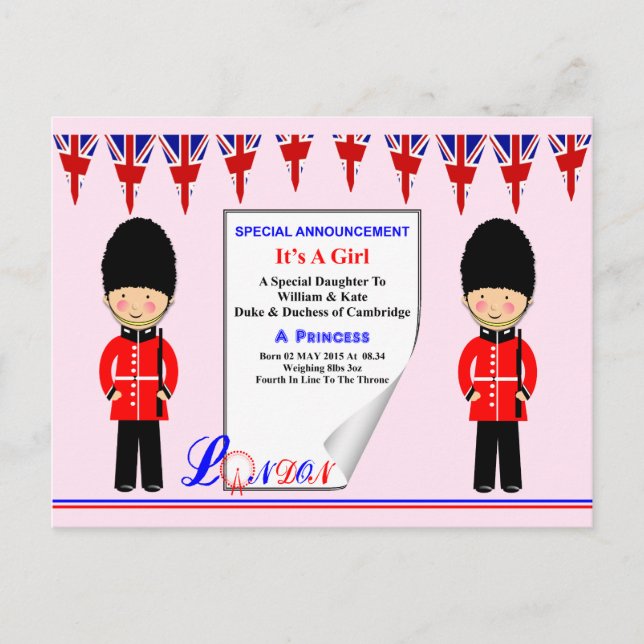It's a Girl A Royal Princess Commemoration Design Announcement Postcard (Front)