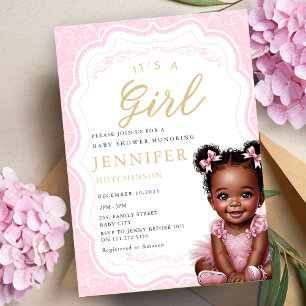 It's A Girl African American Baby Girl Shower Invitation