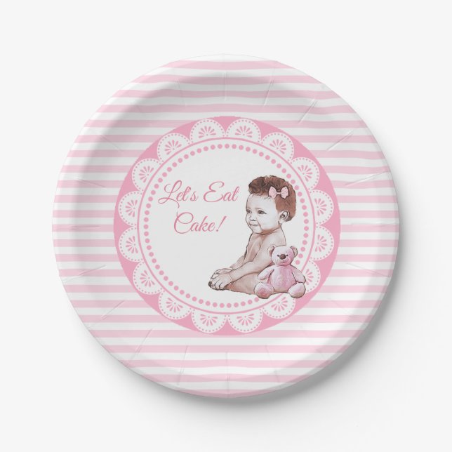 It's a Girl African American Baby Shower Paper Plate (Front)