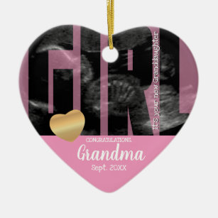 It's a Girl Announcement - Sonogram with DIY Text Ceramic Tree Decoration