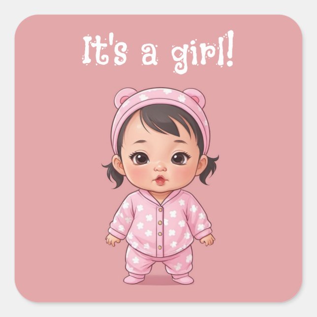 It's a Girl! (Asian) Square Sticker (Front)