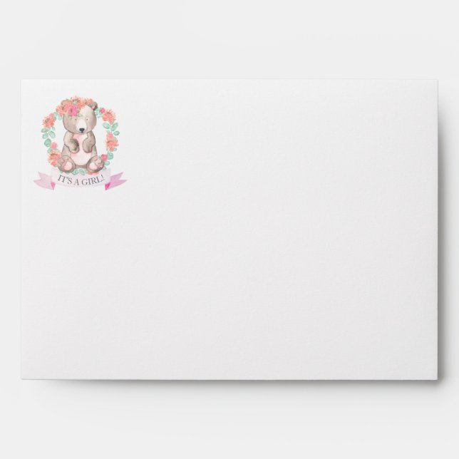 It's a Girl! Baby Bear  Printed Return Address Envelope (Front)