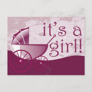 it's a girl baby carriage announcement postcard