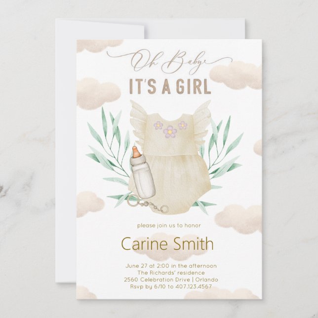 It's a girl Baby Clothes  Baby shower invitation (Front)