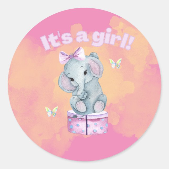 It's a girl! Baby elephant   Classic Round Sticker (Front)
