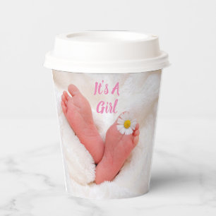 It's A Girl Baby Feet with Daisy Paper Cups