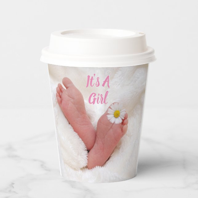 It's A Girl Baby Feet with Daisy  Paper Cups (Front)