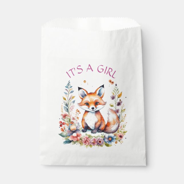 It's a Girl | Baby Fox and Flowers Baby Shower Favour Bags (Front)