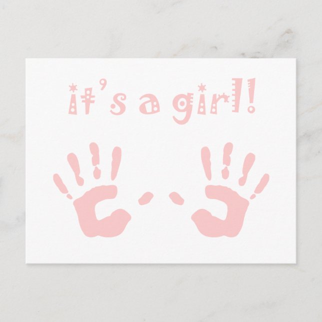 it's a girl : baby handprints announcement (Front)