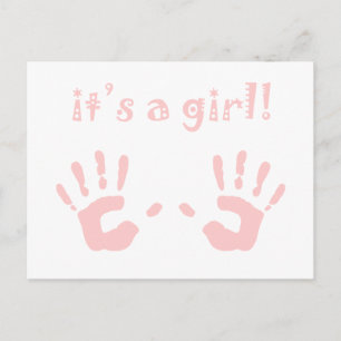 it's a girl : baby handprints announcement postcard