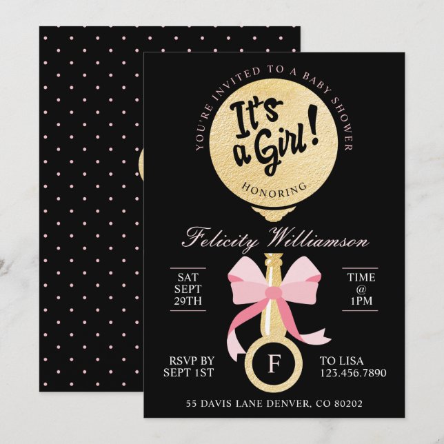 It's A Girl Baby Rattle Baby Shower Invitation (Front/Back)