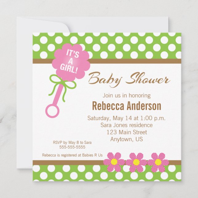 It's A Girl Baby Rattle Baby Shower Invitation (Front)