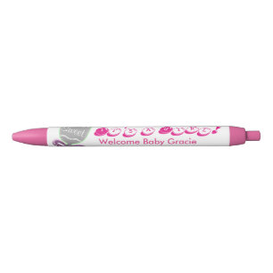 It's A Girl Baby Rattle Pink Name Announcement Black Ink Pen