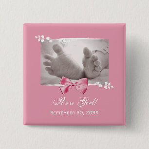 Its a Girl Baby Shower Elegant Birth Announcement 15 Cm Square Badge