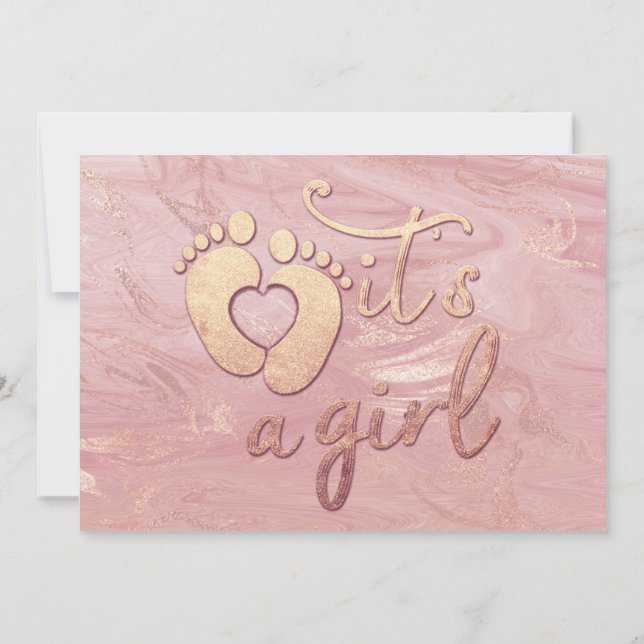  It's A Girl  Baby Shower Feet Rose Marble Gold Invitation (Back)