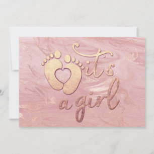 It's A Girl Baby Shower Feet Rose Marble Gold Invitation