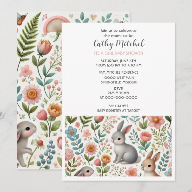 Its A Girl Baby Shower Floral Invitation (Front/Back)