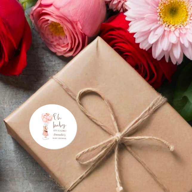 Its a Girl Baby Shower Flying Balloon Classic Round Sticker (Creator Uploaded)