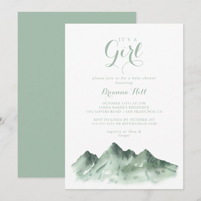 It's A Girl Baby Shower Green Mountain Country  Invitation (Front/Back)