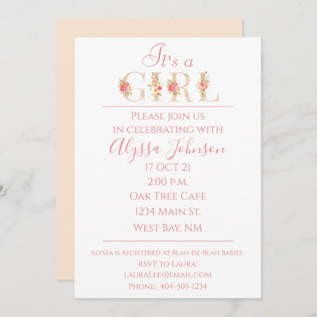 It's a Girl Baby Shower Invitation (Front/Back)
