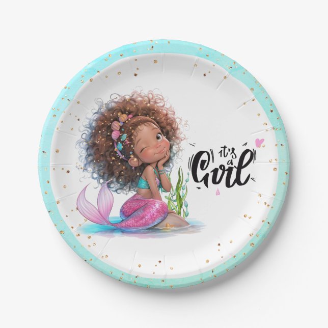 It's a Girl Baby Shower Little Mermaid Paper Plate (Front)