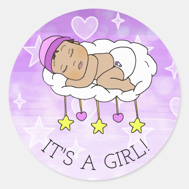 It's a Girl , Baby Shower or Birth Announcement Classic Round Sticker (Front)